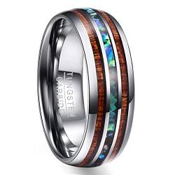 NUNCAD Wolfram Ring Herren Damen Unisex 8mm Schwarz mit Opal & Koa Holz für Hochzeit Verlobung Geschenk Lifestyle Men Fashion Größe 72 von NUNCAD