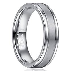 NUNCAD Wolfram Ring Silber Herrenring Damenring Verlobungsringe Paar Gebürstet Feine Rillen Polierte Kanten Größe 62 (19.7) von NUNCAD