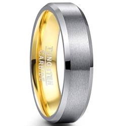 NUNCAD Wolfram Ring für Männer Frauen 6mm Silber und Gold Verlobungsring für Partner Freund Größe 57 (18.1) von NUNCAD