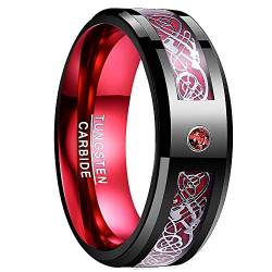 NUNCAD Wolfram Unisex Ring schwarz-rot mit rotem Zirkon und Keltischen Drachen Ring Fashion/Freizeit Hochzeit Verlobung Trauung Geburtstag Größe 73.5 (23.4) von NUNCAD