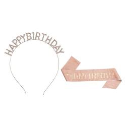 NUOBESTY 1 Satz Geburtstag Stirnband Schultergurt goldene Tiara Geburtstagsschärpe für Frauen Shapewear für Damen Haarband schönes Stirnband Geburtstagsfeier Kopfschmuck Einfach von NUOBESTY