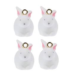 NUOBESTY Ohr Zubehör Ohrring 4 Stück Kleine Weiße Hasen Accessoires Handy Schlüsselzweig Schmuckhalskette Charm-Halskette von NUOBESTY