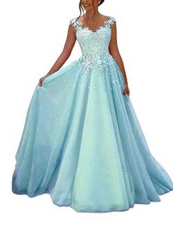 NUOJIA Damen Prinzessin Ballkleider Lange mit Appliques Party Kleid Blau 48 von NUOJIA