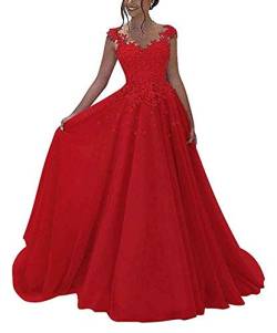 NUOJIA Damen Prinzessin Ballkleider Lange mit Appliques Party Kleid Rot 44 von NUOJIA