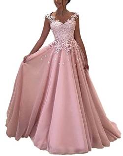 NUOJIA Damen Prinzessin Ballkleider Lange mit Appliques Party kleid Rosa 32 von NUOJIA