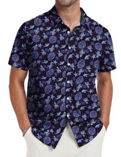 NUOKESASI Hawaii-Hemd für Herren, kurzärmelig, Aloha-Hemd, bedruckt, lässig, Sommer, Strand-Shirt, Dunkelblauer Oktopus, L von NUOKESASI