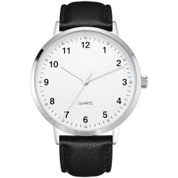 NUOVO Mens 42mm Classic DREI Hand Analoge Quarzuhr mit weißem Zifferblatt und Legierungsgehäuse mit schwarzem Lederarmband von NUOVO