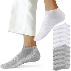 NUOZA Socken Damen 39-42 Kurze Socken Herren 10 Paar Baumwolle Halbsocken Knöchelsocken Unisex,201-Weiß Grau von NUOZA