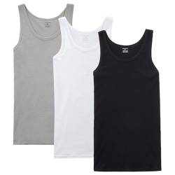 NUOZA Unterhemd Herren Tank Top 3er Pack Feinripp Muskelshirts Baumwolle alle Größen und Farben-Schwarz Weiß Grau,3XL von NUOZA