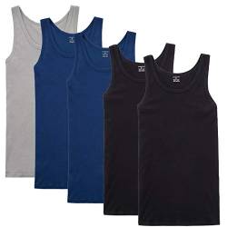 NUOZA Unterhemd Herren Tank Top 5er Pack Feinripp Muskelshirts Baumwolle alle Größen und Farben-Schwarz Blau Grau,XL von NUOZA
