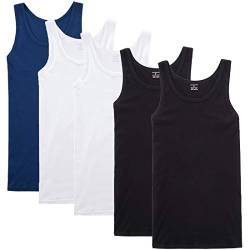 NUOZA Unterhemd Herren Tank Top 5er Pack Feinripp Muskelshirts Baumwolle alle Größen und Farben-Schwarz Weiß Blau,S von NUOZA