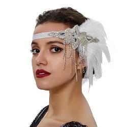 NURCIX 1920er Jahre Flapper Gatsby Party Kostüm Zubehör Stirnband Für Frauen Vintage Strass Kopfschmuck Make-up PartyWear Stirnband Fransen Haar Zubehör von NURCIX