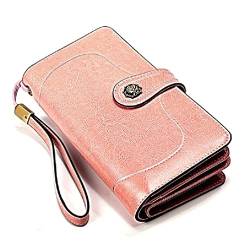 NURCIX Retro Echte Kreditkartenhalter Handtasche Große Kapazität Clutch Taschen Frauen Trifold Brieftasche mit Wristlet Reißverschluss Echte Brieftaschen für Frauen mit Münzfach, rose, 3555 von NURCIX