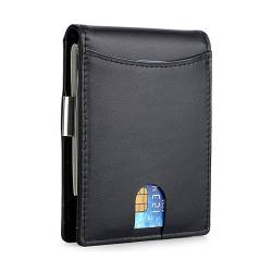 NURCIX Schlanke Brieftaschen für Männer, Geldklammer im Inneren, RFID-Geldbörse, Herren, echte, minimalistische Geldbörse, ID-Fenster, 10,9 x 8,4 x 1,5 cm, Herren-Brieftaschen mit Geldklammer, von NURCIX