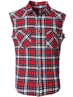 NUTEXROL Herren Casual Flanell Plaid Shirt Ärmellos Baumwolle Übergröße Weste, rot / schwarz, Mittel von NUTEXROL