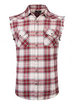 NUTEXROL Herren Casual Flanell Plaid Shirt Ärmellos Baumwolle Übergröße Weste, Rot/Beige, XX-Large von NUTEXROL