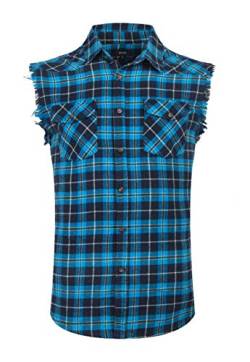 NUTEXROL Herren Casual Flanell Plaid Shirt Ärmellos Baumwolle Übergröße Weste - Blau - XX-Large von NUTEXROL