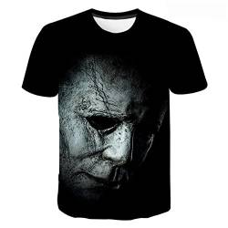 Halloween 3D Kurzarm Michael Myers Scary Horror Print T Shirt, Herren Damen Lässiges übergroßes Sweatshirt XS - 4XL (A,XL) von NUTSIE