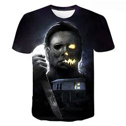 Halloween 3D Kurzarm Michael Myers Scary Horror Print T Shirt, Herren Damen Lässiges übergroßes Sweatshirt XS - 4XL (G,4XL) von NUTSIE