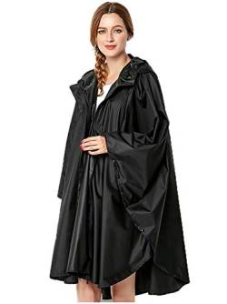 NUUR Damen Regenponcho Regenmantel Unisex Regenjacke Wasserdicht Regencape Wiederverwendbar mit Kapuze Schwarz von NUUR