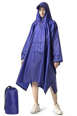 Regenponcho Herren Damen Unisex Regencape Regenmantel Regenjacke Wasserdicht Hiking Cycling Outdoor 3in1 Mehrzweck Wiederverwendbar Rain Poncho mit Kapuze Blau von NUUR