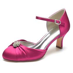 NUURO Damen Knöchelriemen Geschlossene Zehen Satin Hochzeitsschuhe Brautschuhe,Fuchsia,38 EU von NUURO