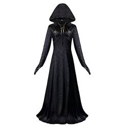 NUWIND Evil 8 Vampir Madam Lady Dimitrescu Töchter Bela Dimitrescu Hexenkleid mit Kapuze Zubehör Frau Gothic Cosplay Kostüm Outfits Anzug Halloween Karneval Verkleidung Party, Schwarz , 38 von NUWIND