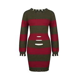 NUWIND Freddy Krueger Pullover rot grün gestreift Pullover Kleid Nightmare on Elm Street Cosplay Erwachsene für Damen, Rot und Grün., Medium von NUWIND