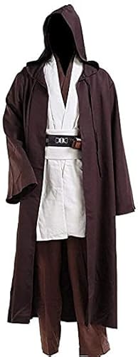 NUWIND Herren Jedi Kostüm Mittelalter Tunika Kapuze Umhang Bademantel Halloween Cosplay Outfit für Erwachsene, braun+weiß, XXXL von NUWIND