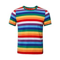 NUWIND Herren Regenbogen T-Shirt Männer gestreiftes Rundausschnitt Kurzarm Basic Oberteil Stranger Kostüm Staffel 3 (S) von NUWIND