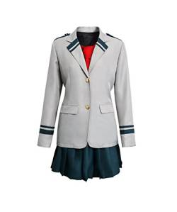 NUWIND Mein Herd Akademie Academia Mädchen Uniform Studentin Anzug Boku Cosplay Kostüm Blazer graue Jacke mit Rock, Krawatte rot (XXL) von NUWIND
