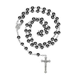 NVTRSD Rosenkranz Kommunion Halskette Perlen für Herren Frauen, Rosenkranz Katholische Kreuz Halskette, Kreuzkette Heilige Kommunion Gastgeschenk für Mädchen Jungen Schwarze von NVTRSD