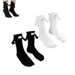 NVUGFJ 2 Paar Socken Mit Magnetarmen,Hand In Hand Socken Magnet,Lustige Socken,Magnetische Saug-3D-Puppen-Paar-Socken,Freundschaftssocken,Neuheitssocken für Paare (Schwarz Und Weiß) von NVUGFJ