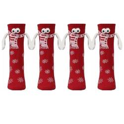 NVUGFJ 2-Paare Hand Holding Socks,Magnetic Sucktion 3D Doll Couple Socks,Hand in Hand Socken,Halloween/Weihnachten Händchen Halten Socken,Unisex Lustiges Paar Halten Hände Socke für Paar(rot) von NVUGFJ