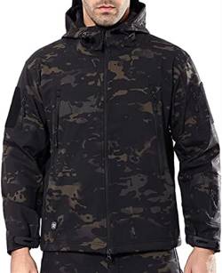 NXDRS Militärische taktische Jacke für Herren, Softshelljacke, Jagdmantel, mit Kapuze, Skijacken, Fleece-Wintermantel (CP Black,L) von NXDRS