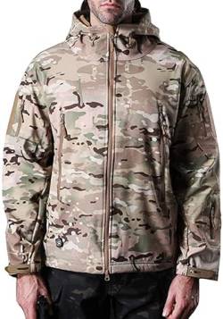 NXDRS Militärische taktische Jacke für Herren, Softshelljacke, Jagdmantel, mit Kapuze, Skijacken, Fleece-Wintermantel (CP Camo,M) von NXDRS