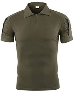 NXDRS Taktisches Militärhemd für Herren, 1/4-Reißverschluss, Poloshirt, Camo-T-Shirt, leichtes Kurzarm-T-Shirt für die Jagd, Angeln, Wandern (Army Green,M) von NXDRS