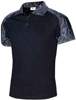 NXDRS Taktisches Militärhemd für Herren, 1/4-Reißverschluss, Poloshirt, Camo-T-Shirt, leichtes Kurzarm-T-Shirt für die Jagd, Angeln, Wandern (Black Python,3XL) von NXDRS