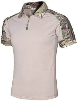 NXDRS Taktisches Militärhemd für Herren, 1/4-Reißverschluss, Poloshirt, Camo-T-Shirt, leichtes Kurzarm-T-Shirt für die Jagd, Angeln, Wandern (CP Camo,3XL) von NXDRS