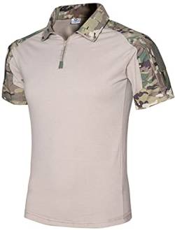 NXDRS Taktisches Militärhemd für Herren, 1/4-Reißverschluss, Poloshirt, Camo-T-Shirt, leichtes Kurzarm-T-Shirt für die Jagd, Angeln, Wandern (CP Camo,S) von NXDRS