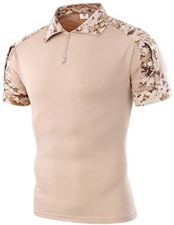 NXDRS Taktisches Militärhemd für Herren, 1/4-Reißverschluss, Poloshirt, Camo-T-Shirt, leichtes Kurzarm-T-Shirt für die Jagd, Angeln, Wandern (Desert Digital,M) von NXDRS