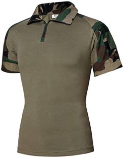 NXDRS Taktisches Militärhemd für Herren, 1/4-Reißverschluss, Poloshirt, Camo-T-Shirt, leichtes Kurzarm-T-Shirt für die Jagd, Angeln, Wandern (Jungle Camo,3XL) von NXDRS