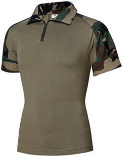 NXDRS Taktisches Militärhemd für Herren, 1/4-Reißverschluss, Poloshirt, Camo-T-Shirt, leichtes Kurzarm-T-Shirt für die Jagd, Angeln, Wandern (Jungle Camo,M) von NXDRS