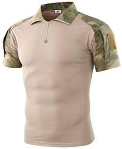 NXDRS Taktisches Militärhemd für Herren, 1/4-Reißverschluss, Poloshirt, Camo-T-Shirt, leichtes Kurzarm-T-Shirt für die Jagd, Angeln, Wandern (Ruin Green,XL) von NXDRS