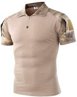 NXDRS Taktisches Militärhemd für Herren, 1/4-Reißverschluss, Poloshirt, Camo-T-Shirt, leichtes Kurzarm-T-Shirt für die Jagd, Angeln, Wandern (Ruin Yellow,XL) von NXDRS
