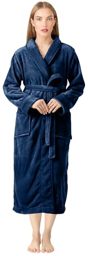 NY Threads Damen-Bademantel, Fleece, Schalkragen, lang, flauschig, Marineblau, Medium von NY Threads