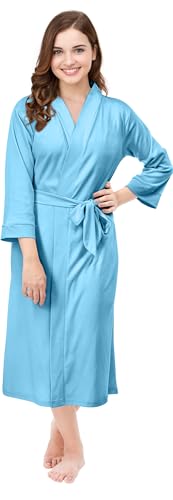 NY Threads Damen-Bademantel, lang, gestrickt, leicht, Kimono-Bademantel für Damen, weiche Nachtwäsche, Damen, Baumwollmischung, Loungewear, Eisberg-Blau, Medium von NY Threads