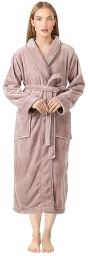 NY Threads Damen-Bademantel aus Fleece, Schalkragen, weicher Plüsch, Spa, taupe, Large von NY Threads