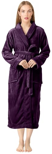 NY Threads Damen Fleece Schalkragen Bademantel - Plüsch Lange Robe, Pflaume, Large von NY Threads