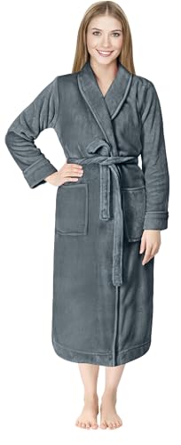 NY Threads Damen Fleece Schalkragen Bademantel - Plüsch Lange Robe, grau dunkel, X-Large von NY Threads